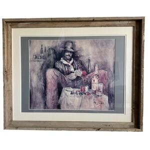 Vintage 1985 Gambler Cowboy Framed Art Western Print 31x24